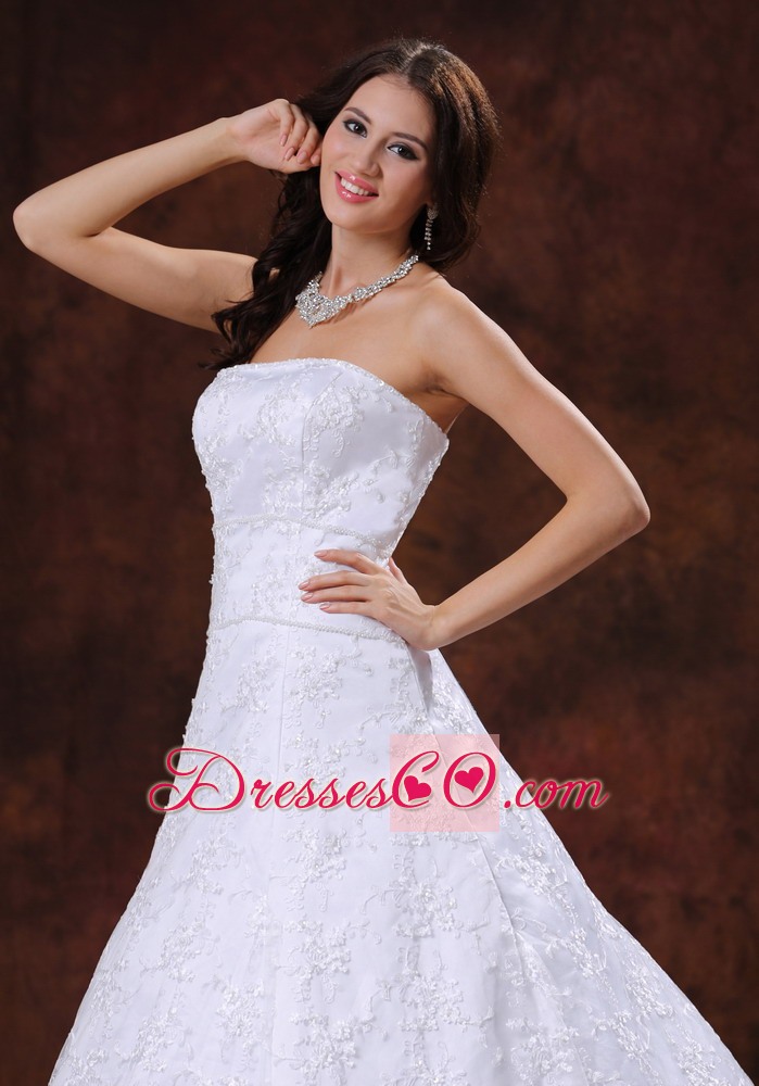 A-line Strapless Wedding Dress With Lace Over Shirt