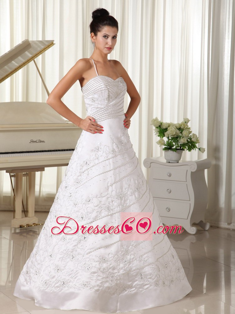 Spaghetti Strap Beaded and Embroidery Over Skirt Sweertheart Wedding Dress