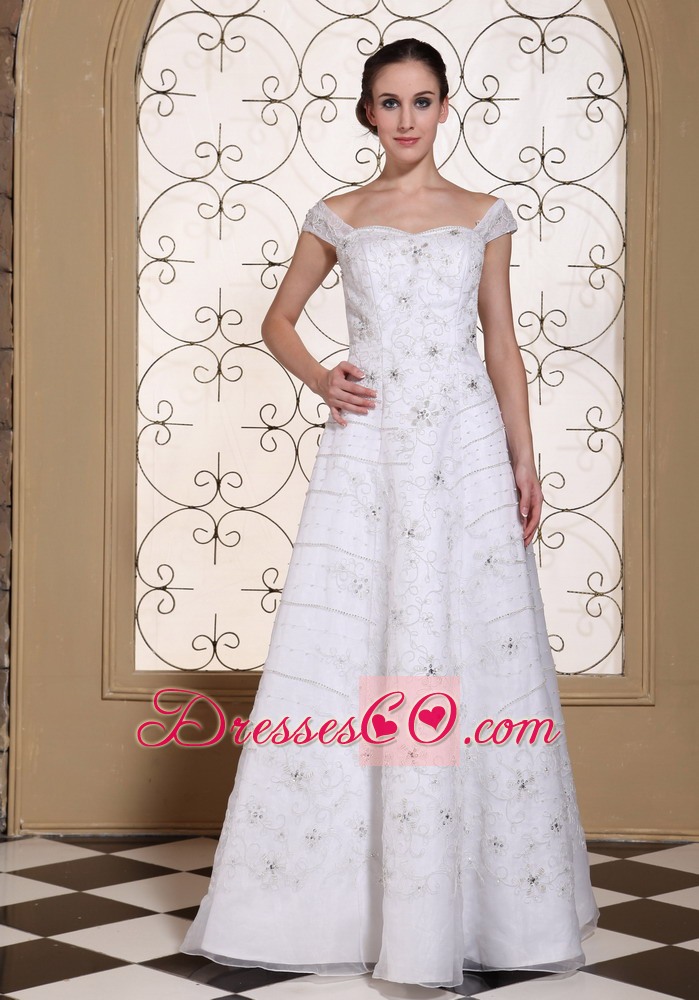 Off The Shoulder Elegant Embroidery With Beading Over Skirt Wedding Dress For 2013