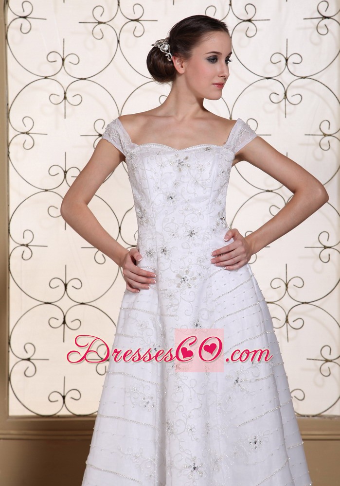 Off The Shoulder Elegant Embroidery With Beading Over Skirt Wedding Dress For 2013