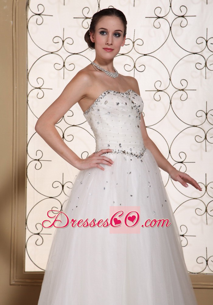 Strapless And Long Beaded Bodice Tulle Lovely A-line Wedding Dress For 2013