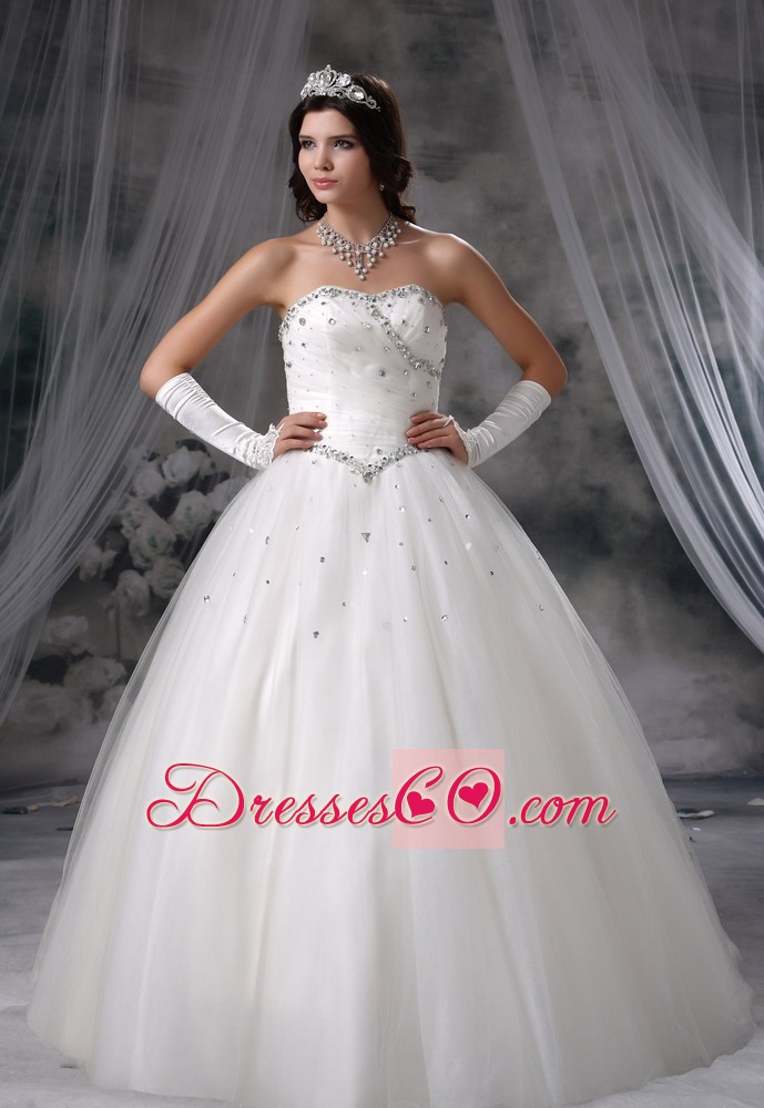Beaded Decorate Bodice Tulle Long Ball Gown Wedding Dress For 2013
