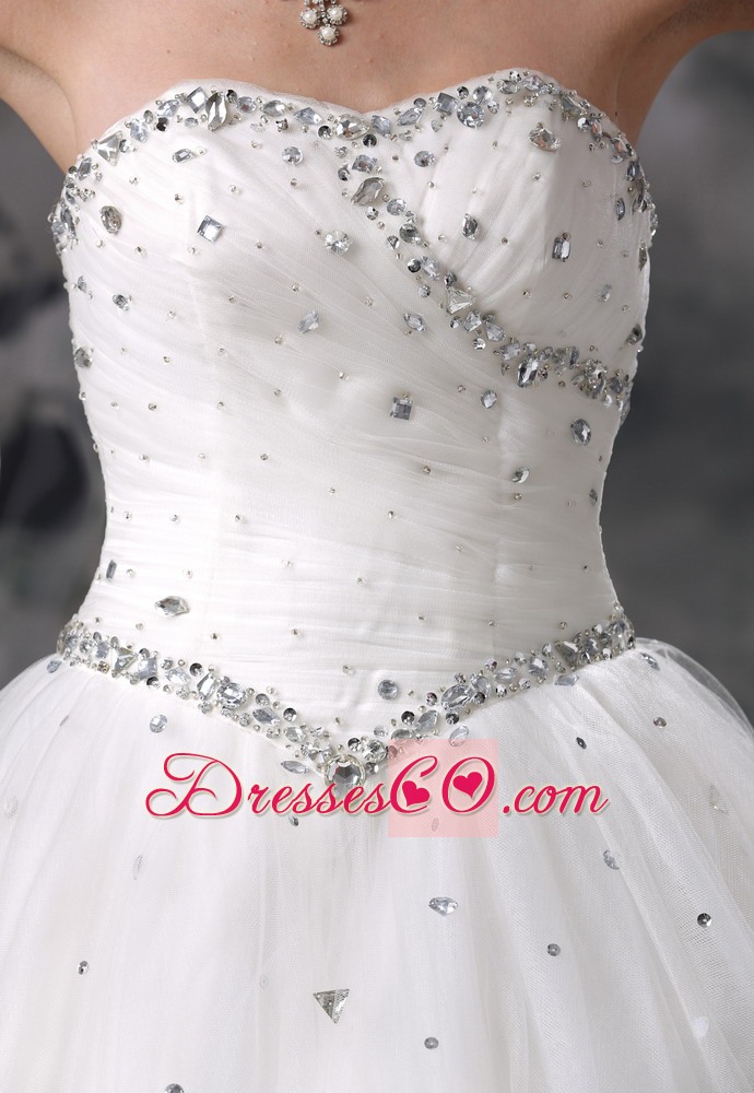 Beaded Decorate Bodice Tulle Long Ball Gown Wedding Dress For 2013