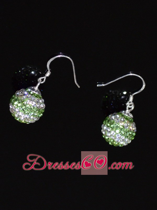 Spring Green And White Round Lovely Rhinestone Earrings