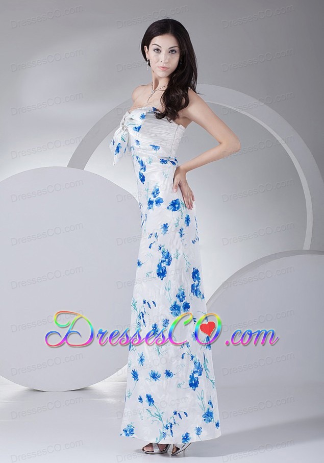 Beading Decorate Bodice Printing Ankle-length Neckline Prom Dress