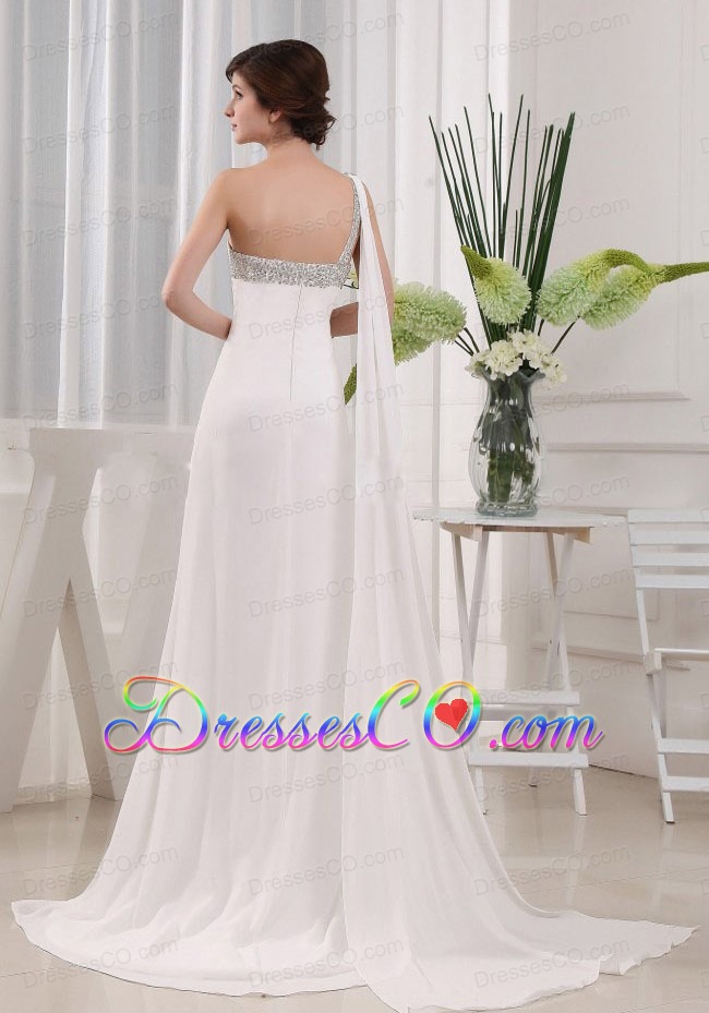 Pretty High Slit Column Wedding Dress One Shoulder Beading