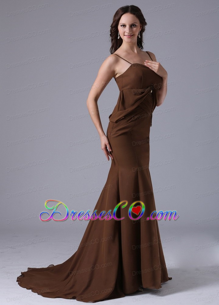Modest Brown Spaghetti Straps Mermaid Mother Of The Bride Dress With Brush Train