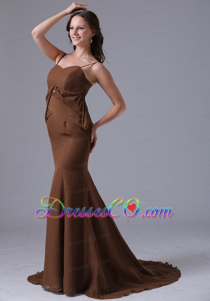 Modest Brown Spaghetti Straps Mermaid Mother Of The Bride Dress With Brush Train