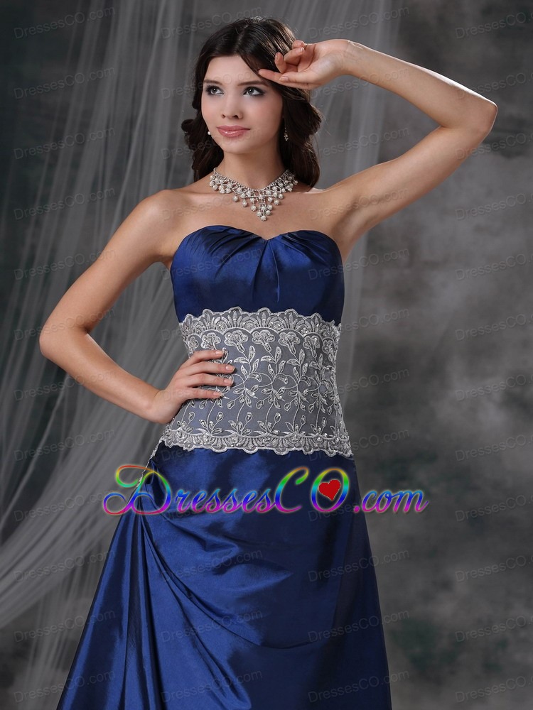 Blue Empire Long Tulle And Taffeta Lace Prom / Party Dress