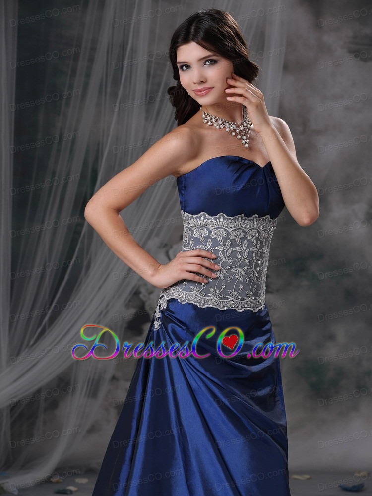 Blue Empire Long Tulle And Taffeta Lace Prom / Party Dress