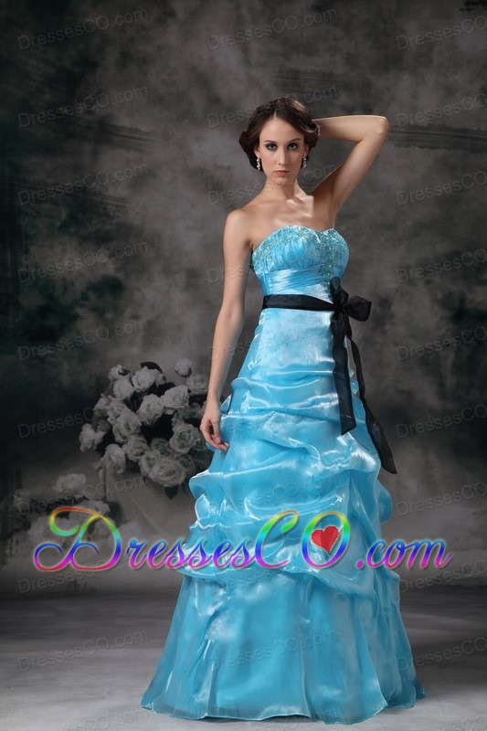 Beautiful Aqua Blue Strapless Prom / Evening Dress with Appliques