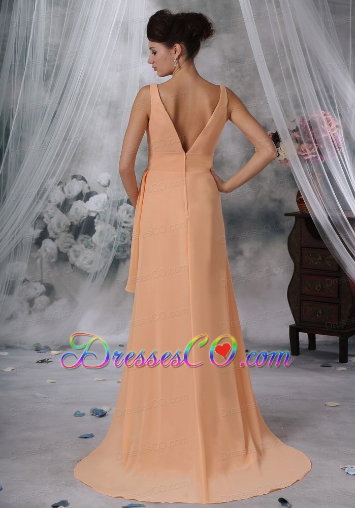 Sexy High Slit Prom / Evening Dress Light Orange High-low V-neck
