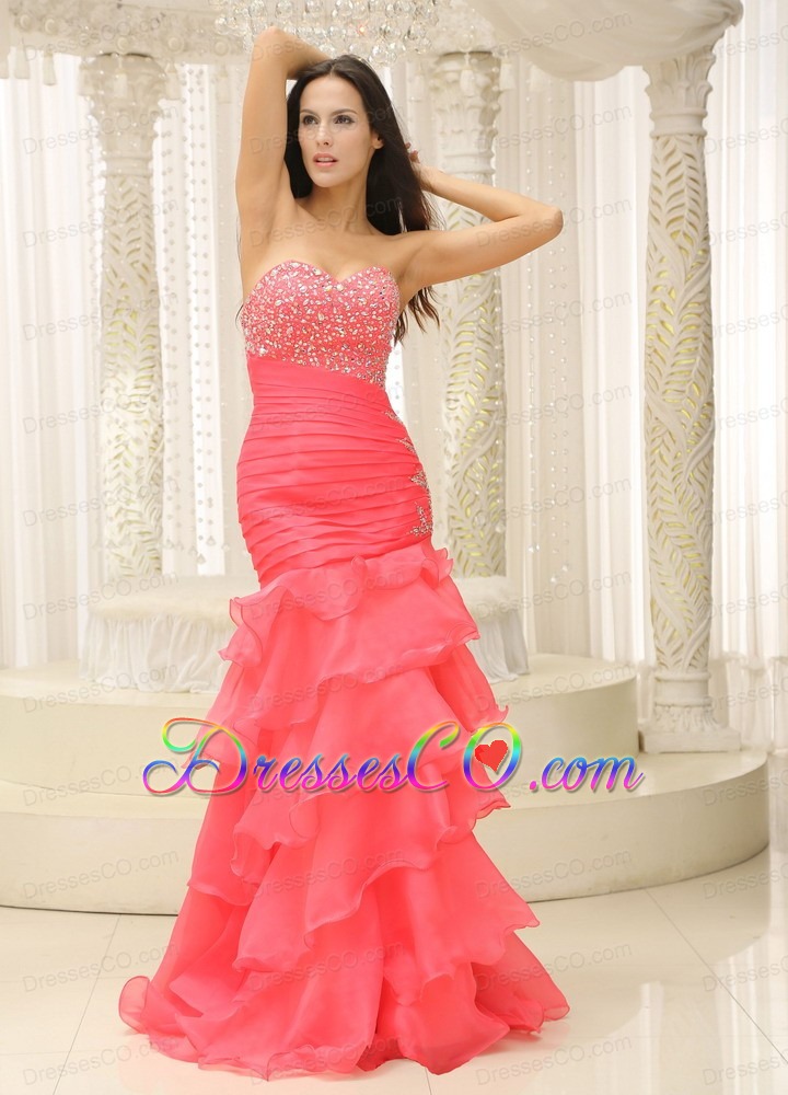 Mermaid Beaded Decorate Bust Ruched Bodice and Layers For Prom Dress Customize