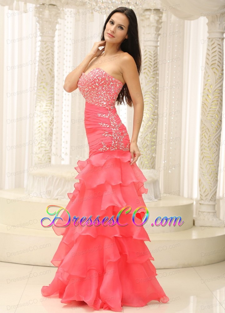 Mermaid Beaded Decorate Bust Ruched Bodice and Layers For Prom Dress Customize