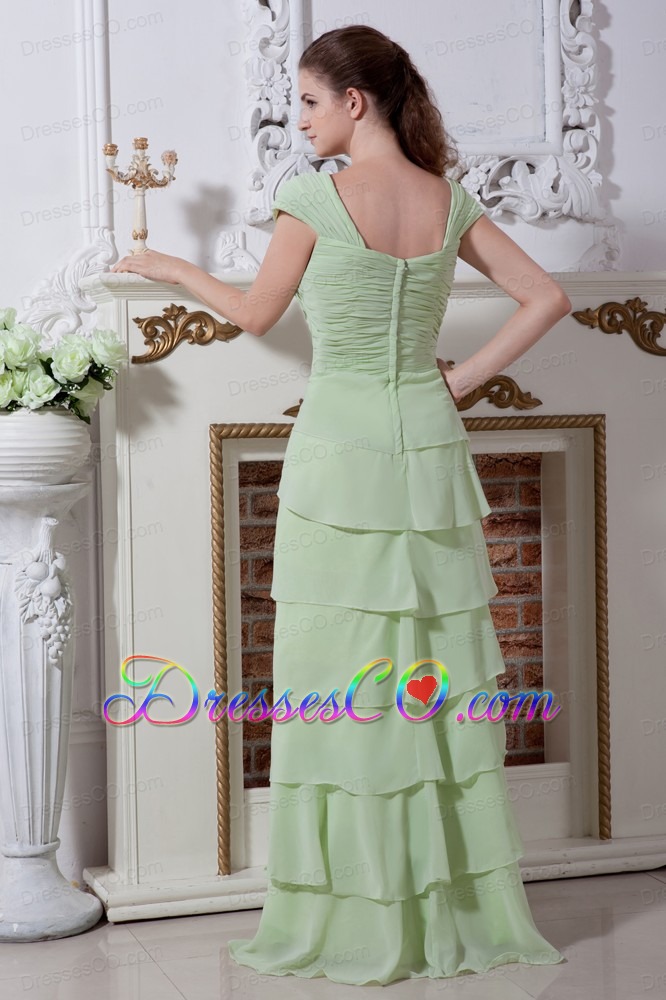 Yellow Green V-neck Straps Ruffled Layers Prom Dress