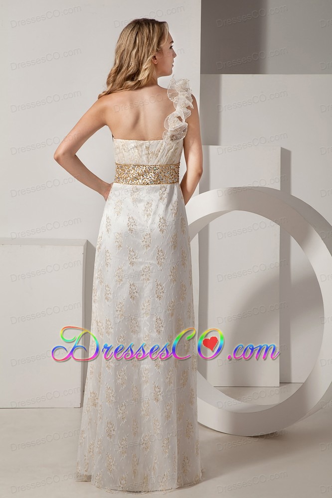 White Column One Shoulder Long Taffeta And Lace Beading Prom Dress
