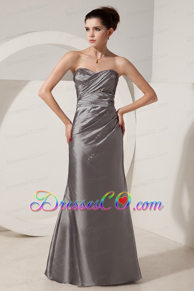 Cheap Grey Prom Dress Column Beading Long Satin