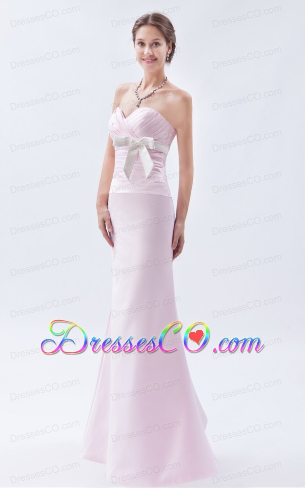 Baby Pink Mermaid Long Satin Bow Prom Dress