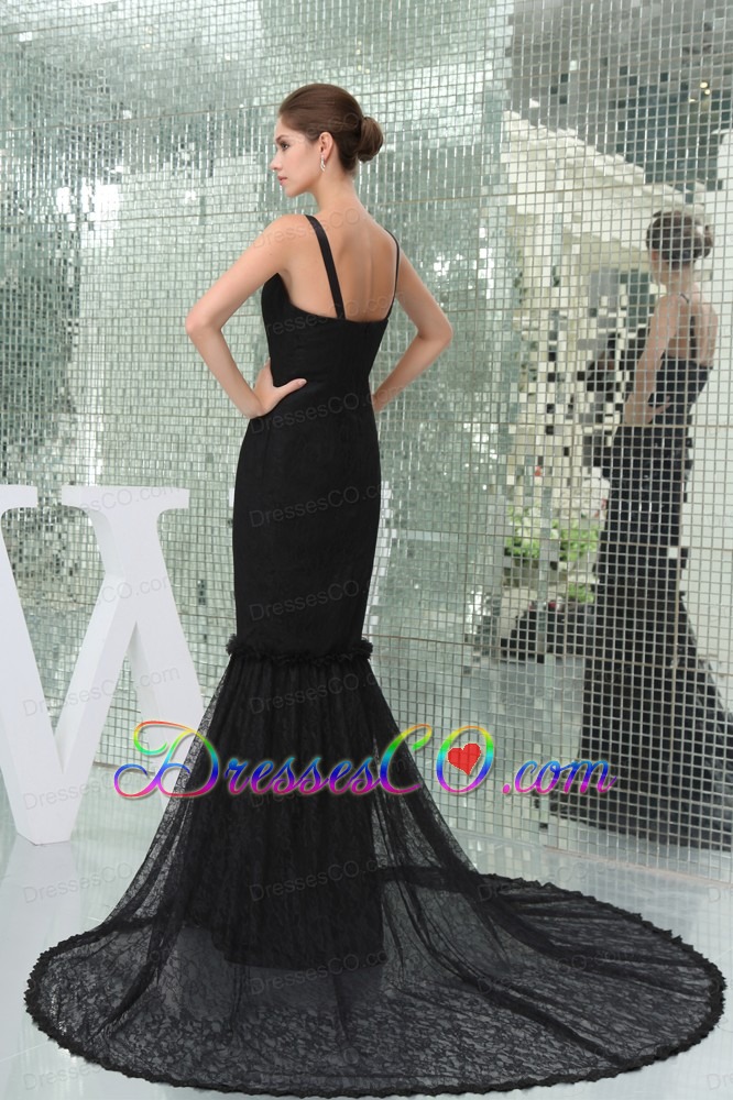 Mermaid Straps Exclusive Black Court Train Prom Dress