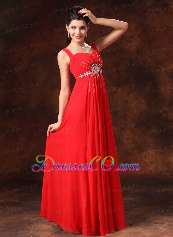 Red Empire Beaded Chiffon Straps Prom Dress For Custom Made