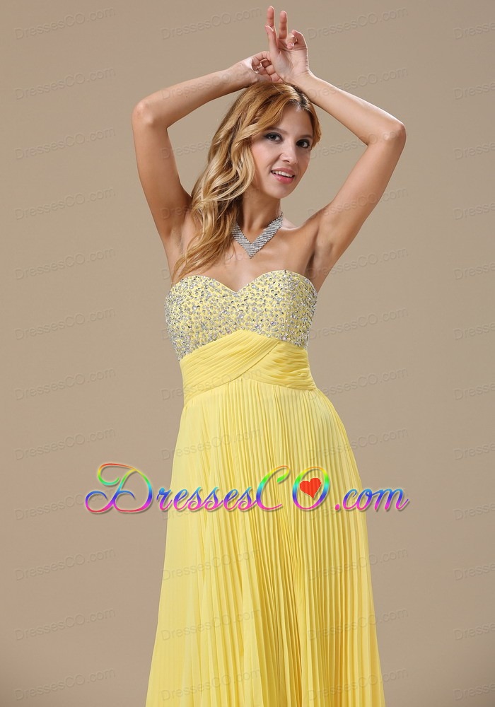 Yellow and Beaded Decorate Bust For Prom Dress With Pleat Sweetheart