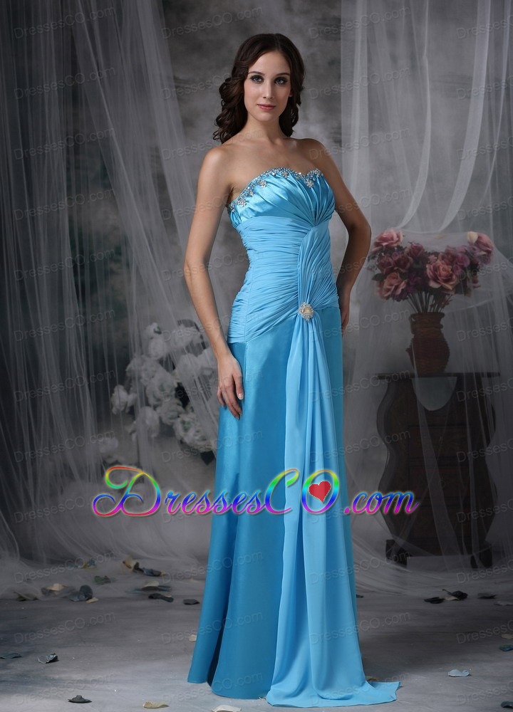 Exquisite Aqua Blue Column Evening Dress Chiffon And Taffeta Beading Long