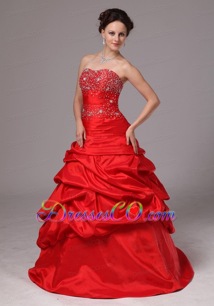 Red Beaded Decorate Up Bodice and Pick-ups Prom Dress For Custom Made