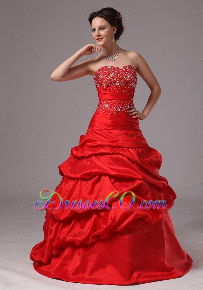 Red Beaded Decorate Up Bodice and Pick-ups Prom Dress For Custom Made