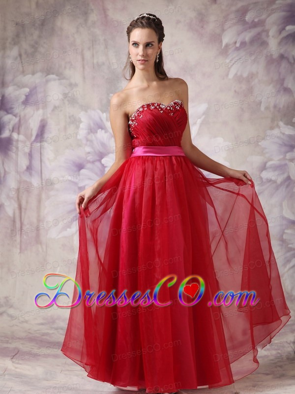 Customize Red Prom / Evening Dress with Fuchsia Sash
