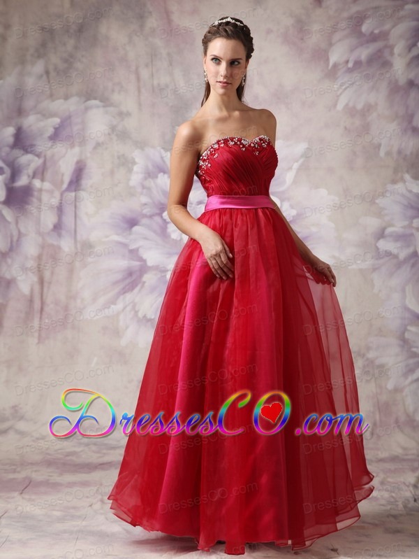 Customize Red Prom / Evening Dress with Fuchsia Sash