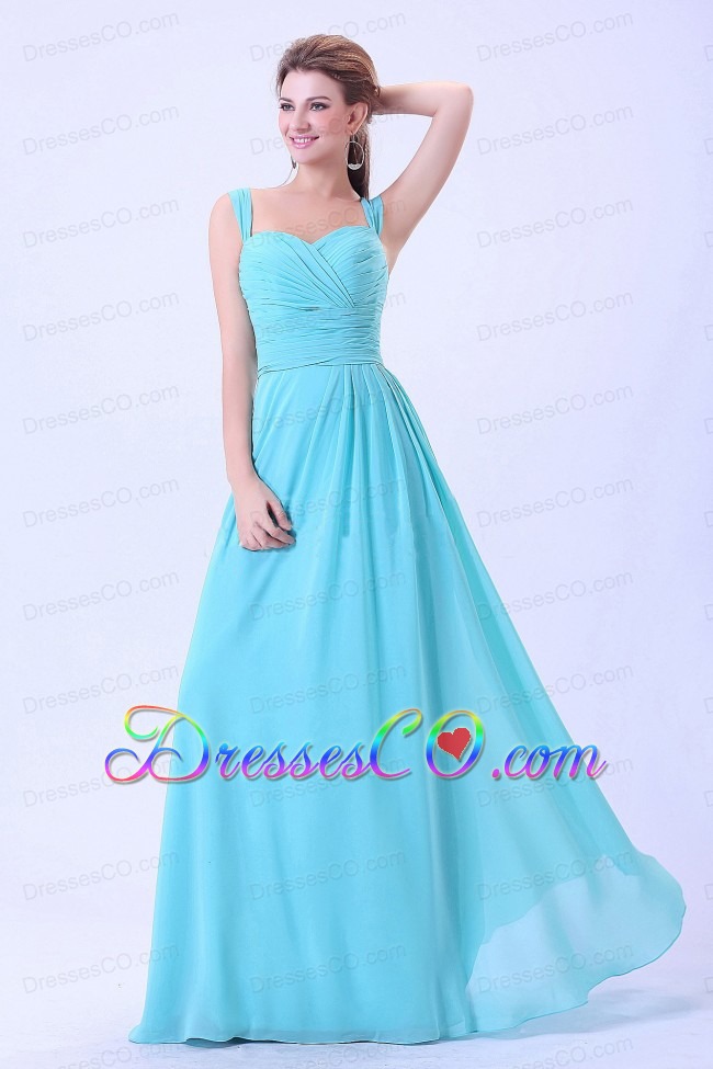 Straps Ruched For Aqua Blue Prom Dress Chiffon