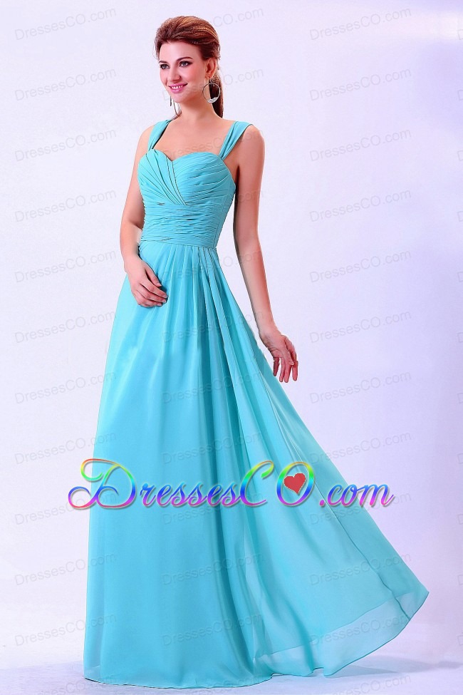 Straps Ruched For Aqua Blue Prom Dress Chiffon