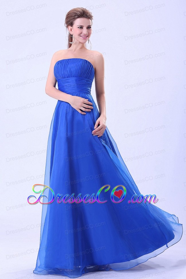 Blue Prom / Evening Dress With Empire Organza Ruched