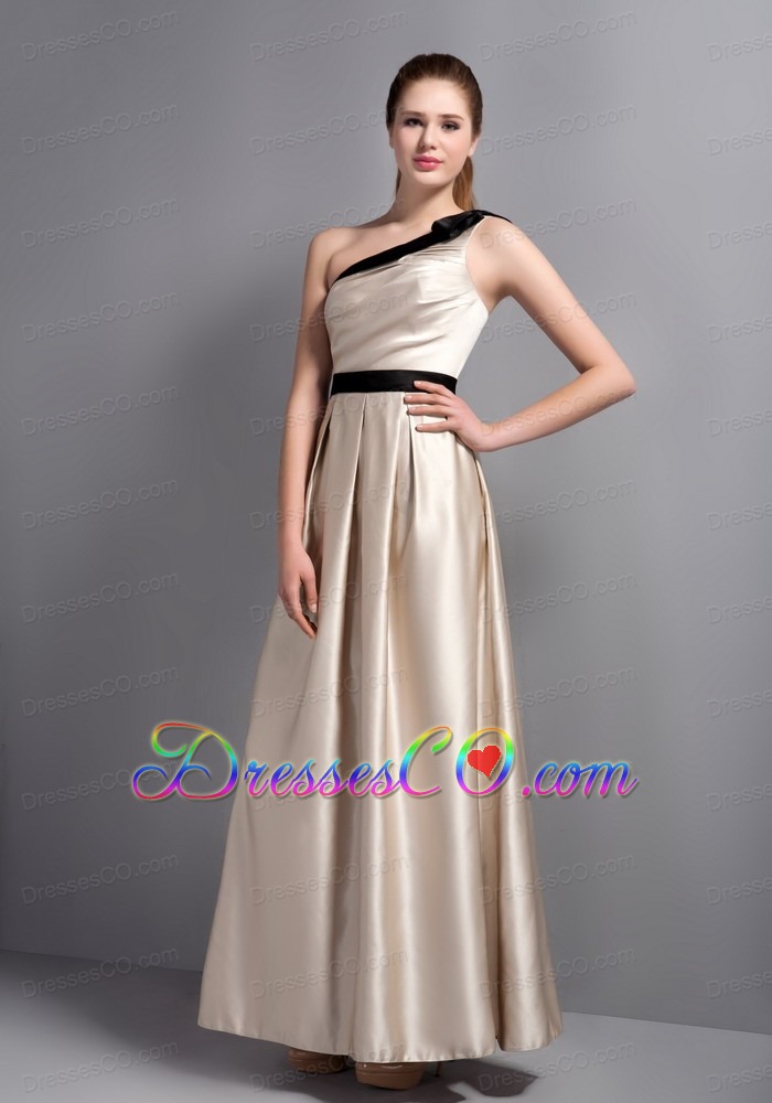 Customize Champagne One Shoulder Prom Dress with Black Belt