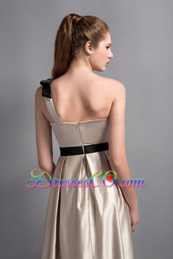 Customize Champagne One Shoulder Prom Dress with Black Belt