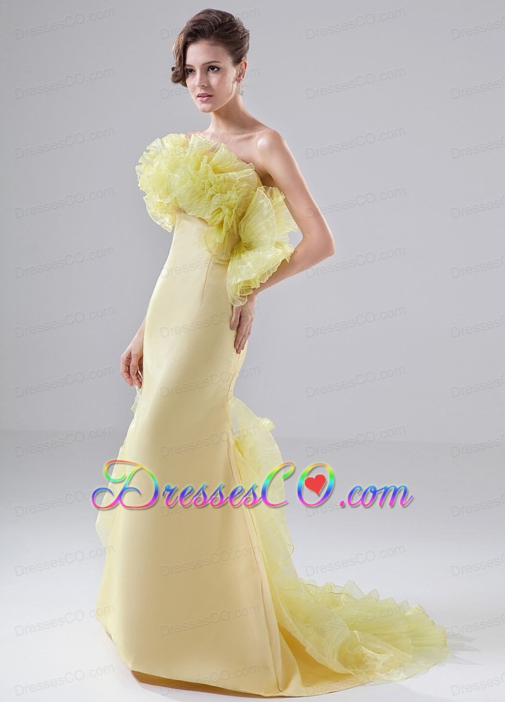 Prom Dress Strapless Organza Brush/Sweep Mermaid Yellow