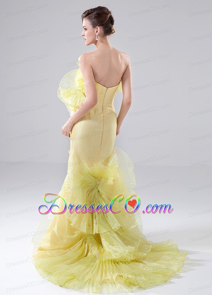 Prom Dress Strapless Organza Brush/Sweep Mermaid Yellow