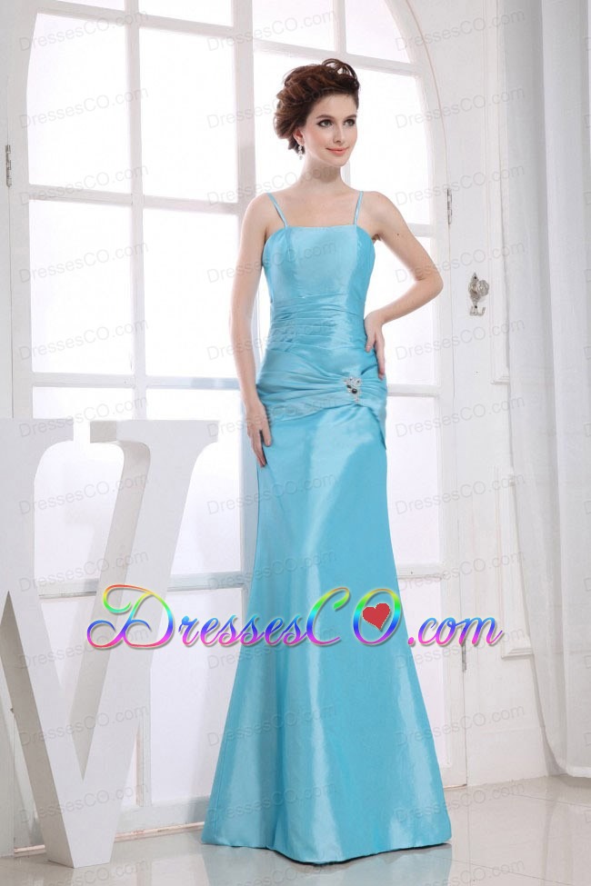 Spaghetti Straps Aqua Blue Beading Decorate Bodice Mermaid Long Prom Dress