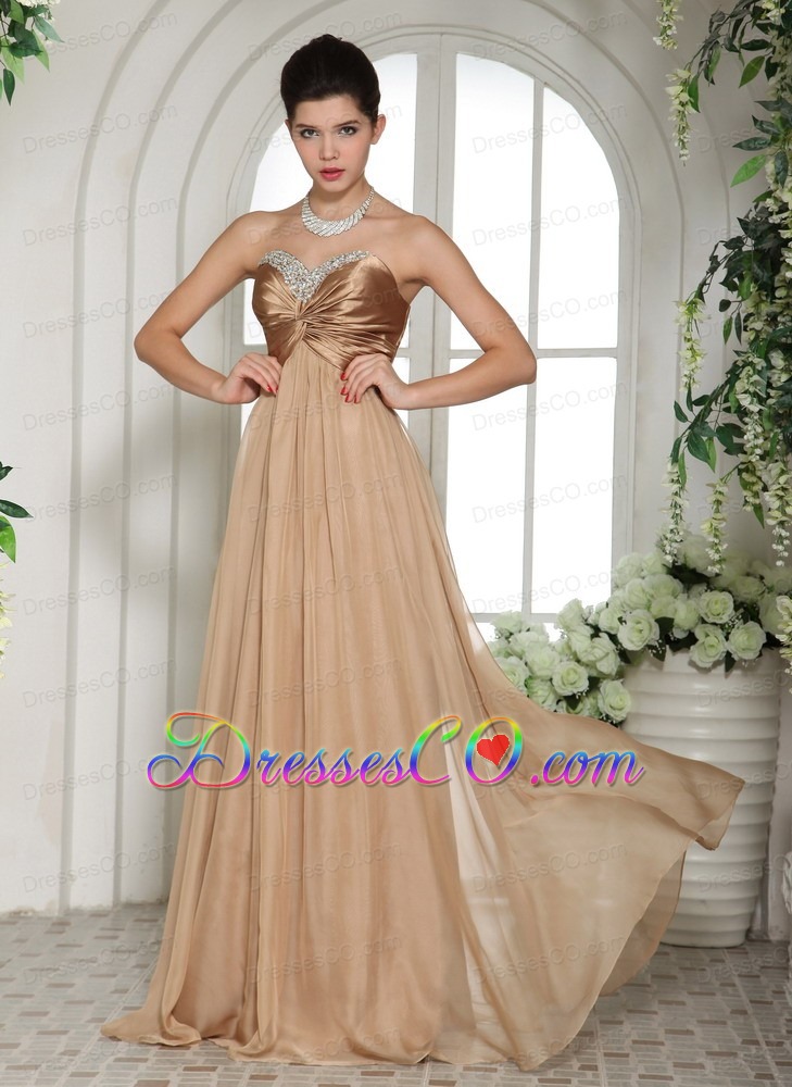 Champagne Chiffon Ruched Decorate Bust and Ruching  Evening Celebrity Dress With Red