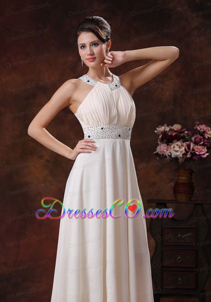 Scoop Custom Made Off White Beaded Decorate Waist Prom Dress