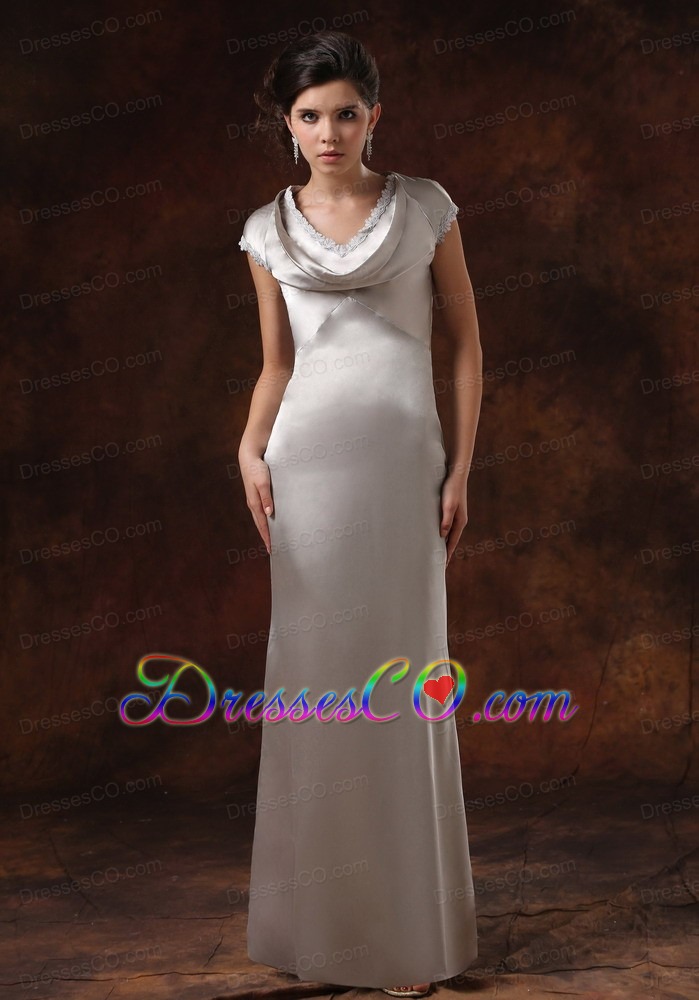 Sliver V-neck Prom Dress With Short Sleeves