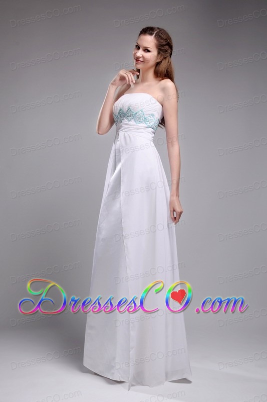 Sweet Empire Strapless Long Chiffon Ruched And Beading White Prom Dress