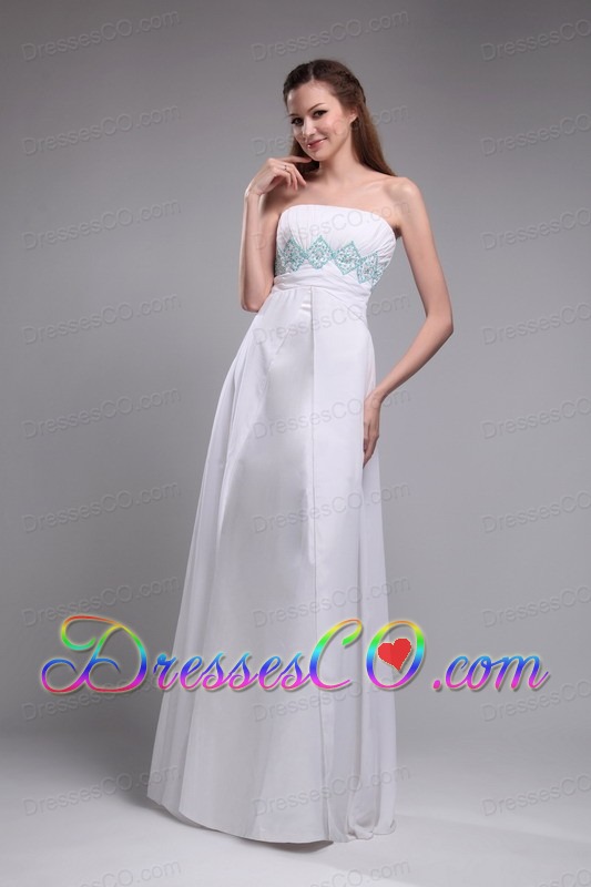 Sweet Empire Strapless Long Chiffon Ruched And Beading White Prom Dress