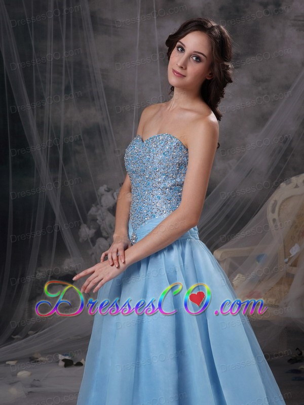 Baby Blue A-line Prom Dress Organza Beading