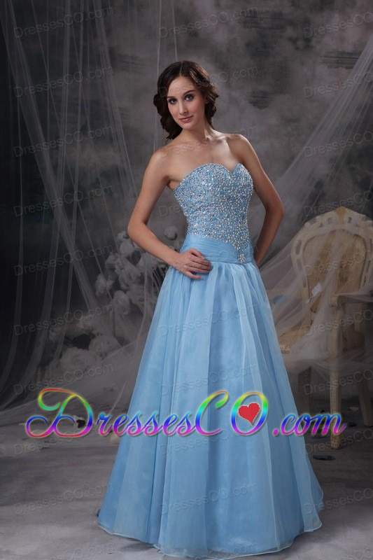 Baby Blue A-line Prom Dress Organza Beading