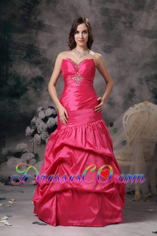 Remarkable Coral Red Column Prom Dress Taffeta Beading Long