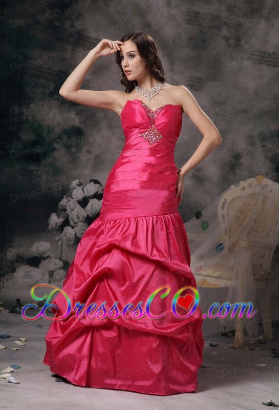 Remarkable Coral Red Column Prom Dress Taffeta Beading Long