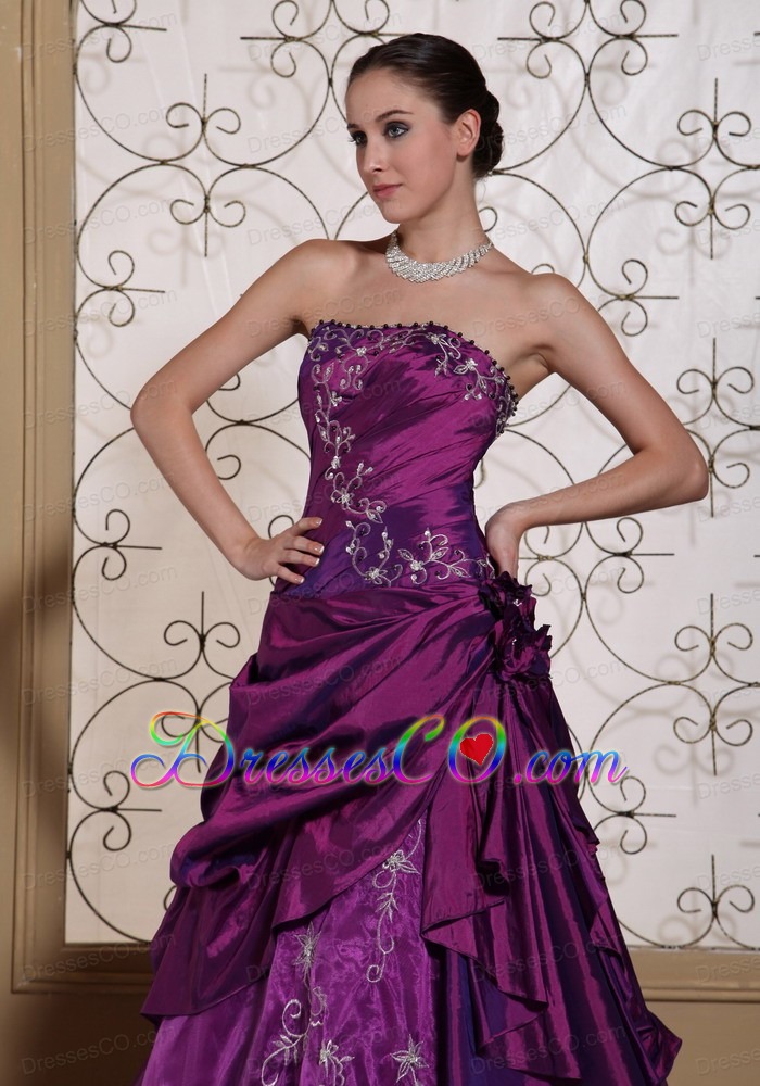 Modest Purple Prom Dress For Taffeta and Organza With Embroidery Gown