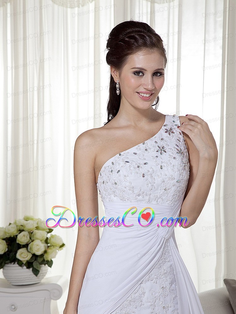 White Column One Shoulder High-low Chiffon Beading Prom Dress