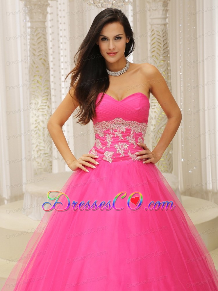 A-line Prom Dress With and Appliques Decorate Waist Tulle